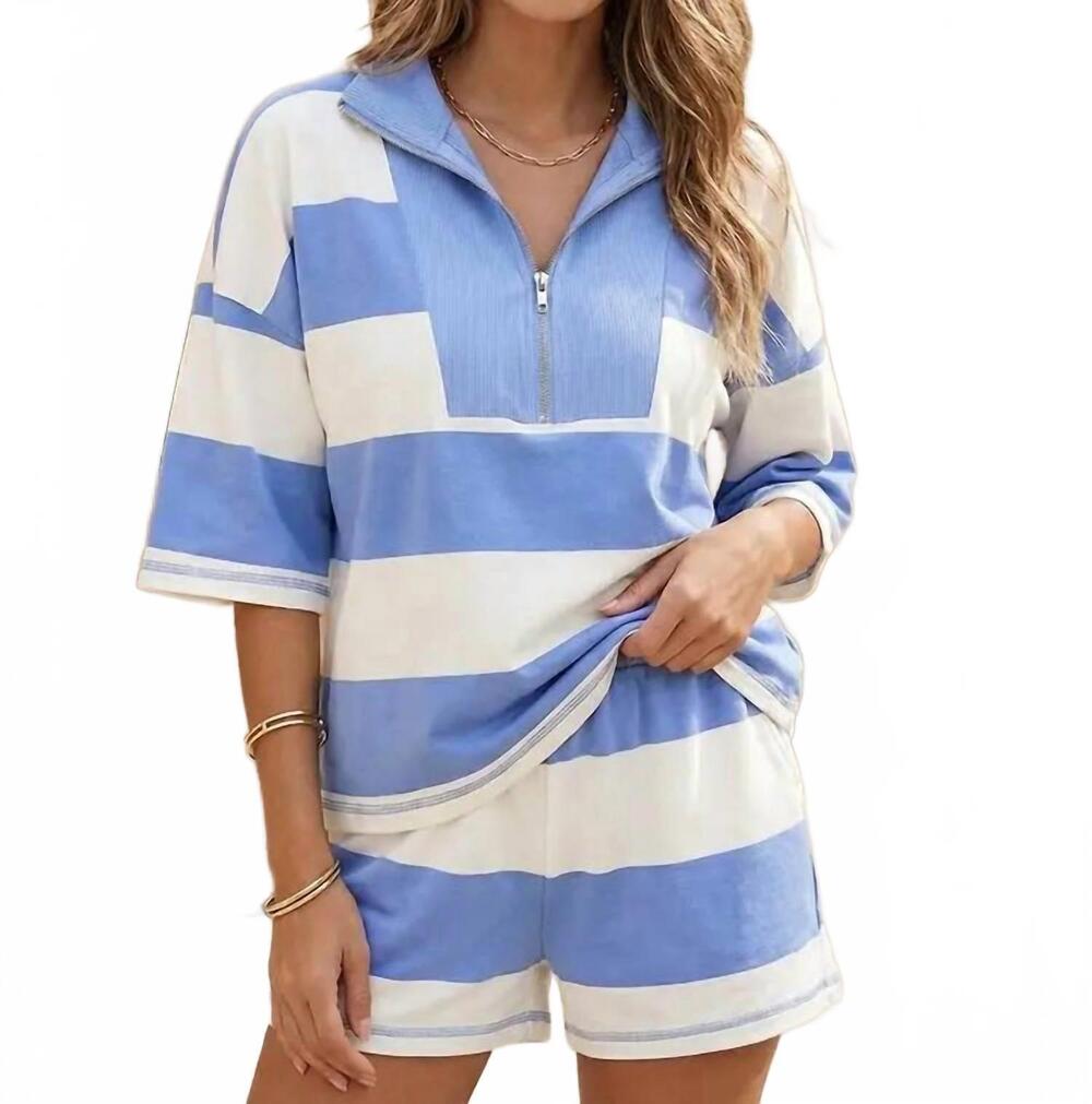 NEW LITTLE DAISY CLOSET half zip oversized set in blue and white